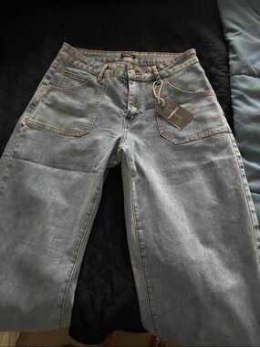 Flamingals High-Rise Wide Leg Jeans in Light Blue